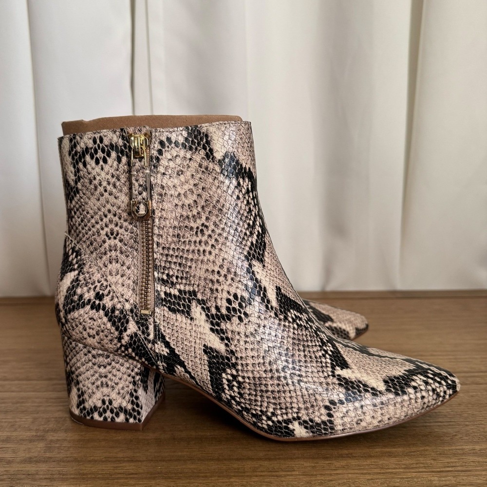 Cole Haan Eva Snakeskin Leather Bootie Women 9.5 B Block Heel Ankle Boots Indie